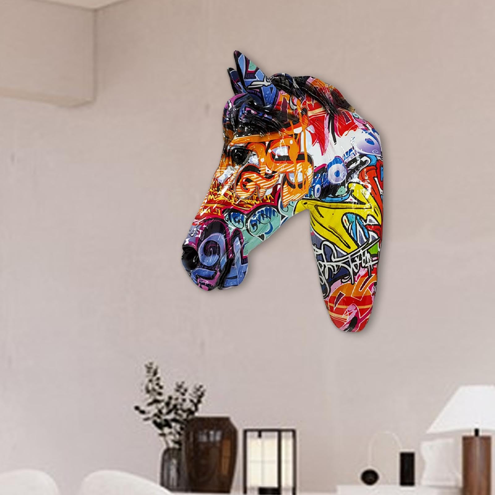 Amazon.co.jp: 馬の頭の壁飾り - カラフルな馬の壁取り付け、吊り下げ